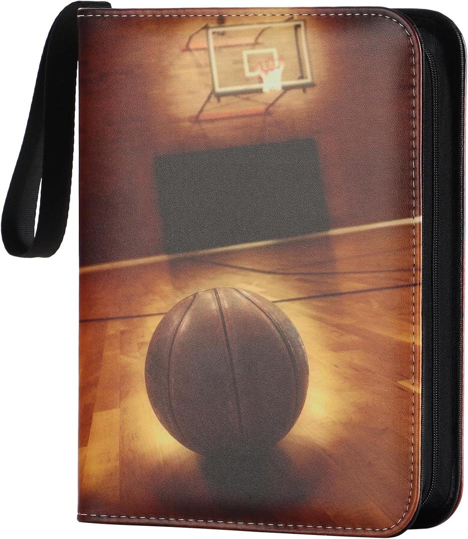 Basketball Card Binder 4 Pocket - Holds Up to 400 Cards, Zippered Binder with Carry Handle for Basketball Cards Collectors
