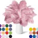 NEWONG 30pcs Peony Pink Green Ostrich Feathers Natural Bulk 11-14inch(28-35cm) Vase Craft Wedding Home Party Centerpieces Christmas Day Decoration