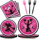 OBUSATT 96Pcs Cheerleader Party Supplies Cheerleading Paper Plates Napkins Gymnastics Party Decorations Girls' Birthday Dinnerware Party Favor Tableware Serves 24