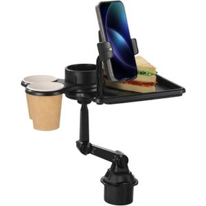 Cup Holder Tray for Car, Car Cup Holder Tray with Phone Stand, Car Table Tray, Detachable 360 Rotation, Ideal for Daily use and Road Trip Dining (1 Food Tray)