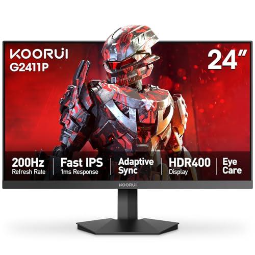 KOORUI 24" Gaming Monitor, 200Hz 1ms Fast IPS, FHD HDR400 Display, 90% DCI-P3 Color Gamut, Adaptive Sync, Ultra Slim Frame, VESA Mountable, HDMI 2.0, DP 1.4, G2411P
