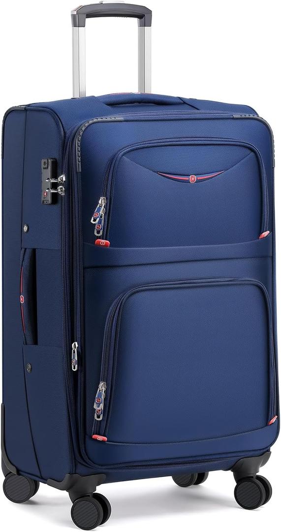 Softside Expandable Luggage with 4 Spinner Wheels, Durable Checked-Luggage Suitcase (Blue, 29-Inch)