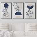 Large Framed Boho Wall Art, Mid Century Botanical Line Art, 16"x24"x3 | Blue Gray Abstract Canvas Prints, Modern Minimalist Geometric Pictures for Living Room Bedroom Kitchen Office Decor