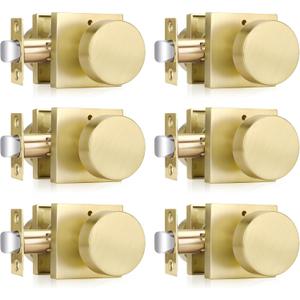 Haidms Gold Door Knobs Interior, Heavy Duty Square Brass Interior Door Knobs for Bedroom Brushed Gold Privacy Doorknobs Bathroom(6 Pack)