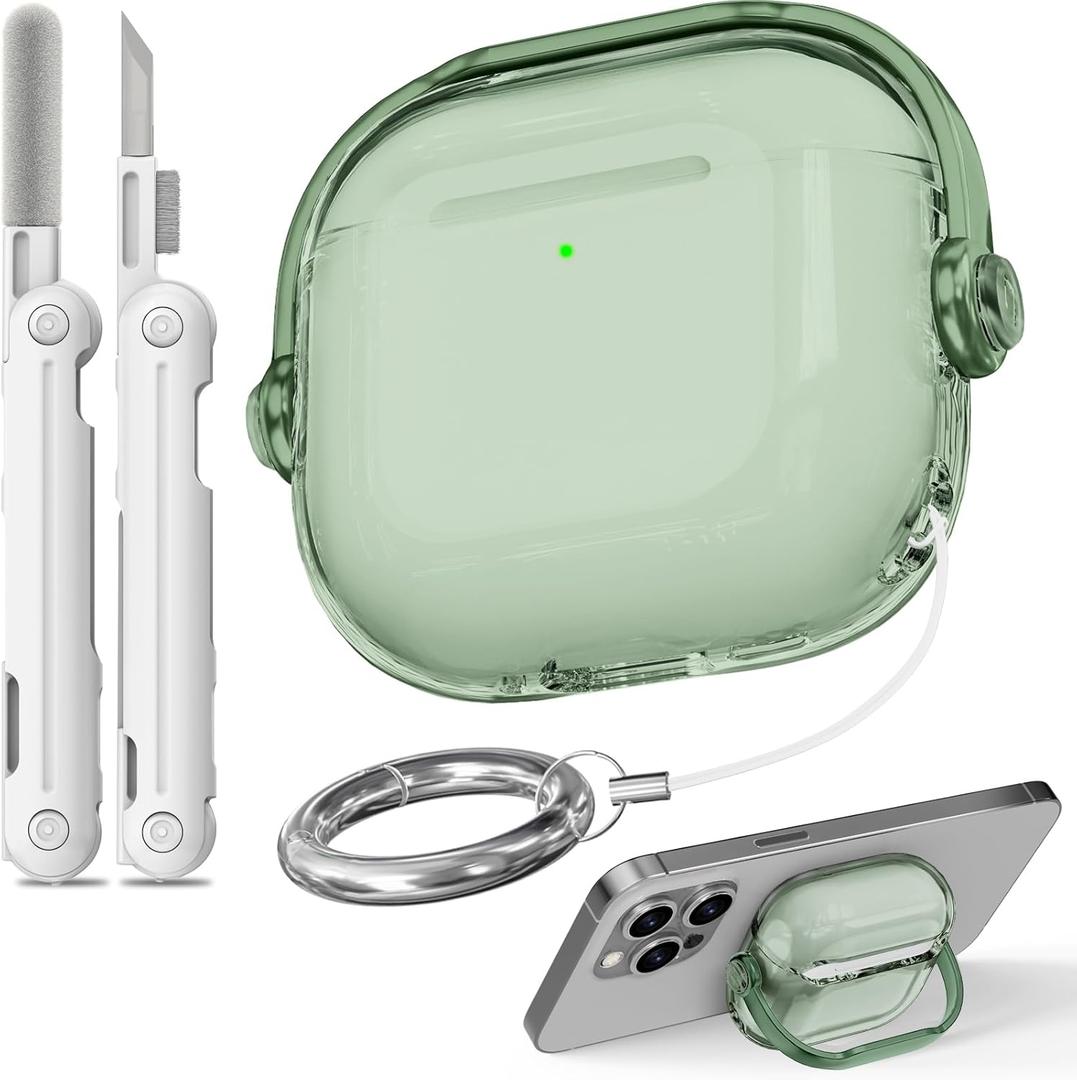 Safety Lock for Airpods 4 Case,TPU Clear Case for Apple Airpods 4 Case 2024 USB-C with Cleaner Kit, Drop Protection Airpods 4 Case Cover for Men for Women with Lock and Keychain, Clear Green