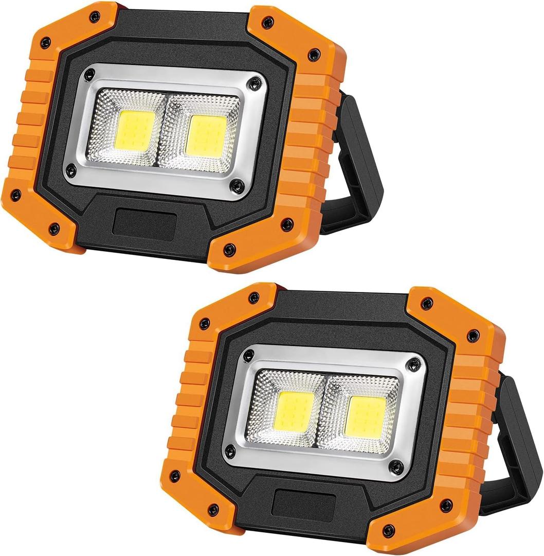 OTYTY LED Work Light Rechargeable, 30W 1500LM Battery Powered Portable Flood Lights with Magnetic Base, 4200mAh Battery for Camping Outdoor Car Repairs Job Site Lighting, 2 Pack