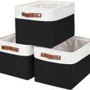 Storage Bins Large Fabric Storage Baskets for Shelves 3 Pack, Decorative Linen Closet Baskets with Handles for Organizing, Shelf, Clothes, Home, Office, 15x11x9.5Inches (Black&White)