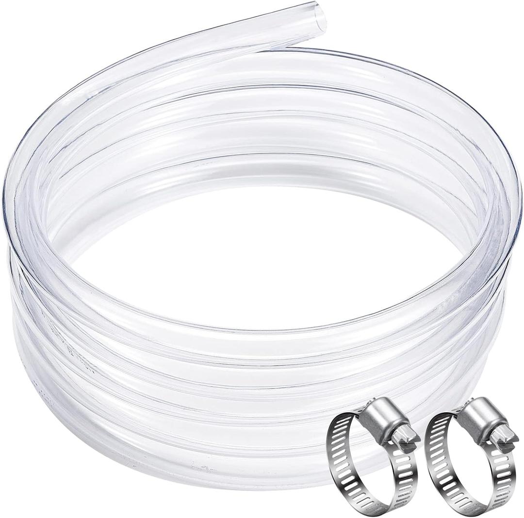 DAVCO 5/8" ID - 100 ft Clear Vinyl Tubing, Low Pressure Flexible PVC Tube, Heavy Duty UV Chemical Resistant Lightweight Plastic Vinyl Hose, BPA Free and Non Toxic, with 2 Stainless Clamps