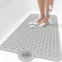 OTHWAY Bath Mat for Tub Non Slip: 39" X 17" Long Bathtub Mat with Hair Catcher│Big Drain Holes Shower Mats for Inside Shower│Machine Washable (Grey)