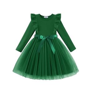 Arshiner Toddler Tulle Dress Little Girls Fall Winter Casual Kids Christmas Xmas Green Holiday Outfits, Height 110
