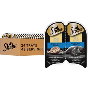 Sheba Perfect Portions Wet Cat Food Cuts in Gravy, Cat Food Wet Recipe, Tender Trout Entree, 2.6 oz. Twin-Pack Trays (24 Count, 48 Servings), BBD 03/27/2028