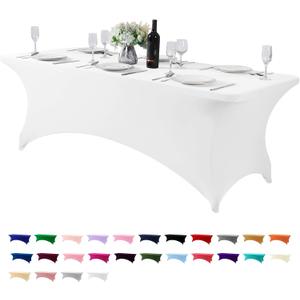 Spandex Table Cover for 8FT or 4ft or 6ft Table Universal Fitted Stretch Tablecloth for Party, Banquet, Wedding and Events-White (96" x 30" (Rectangular)