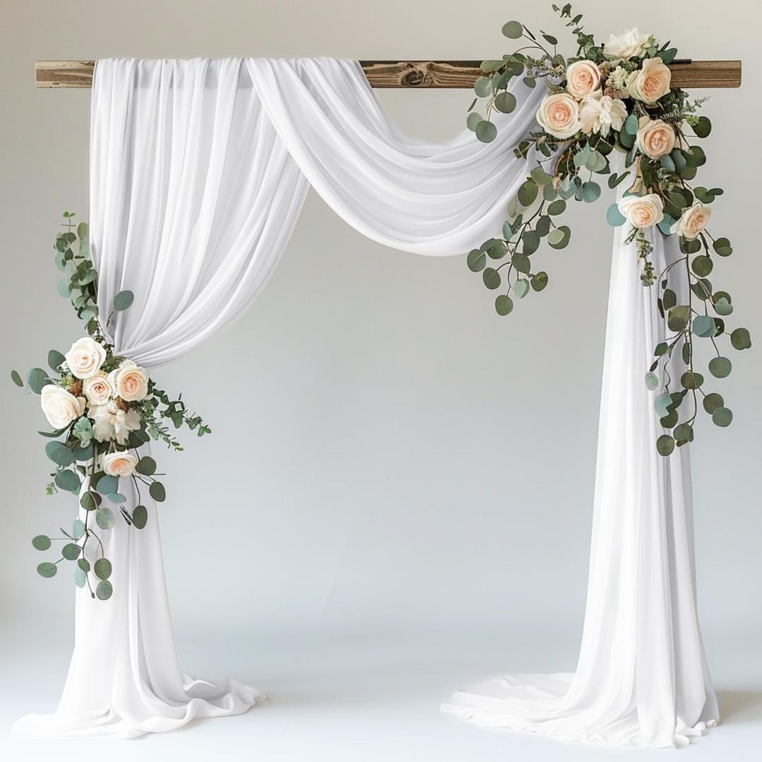 Wokceer White Wedding Arch Draping Fabric Backdrop 28.7" X 20FT Sheer Drapes Fabric for Wedding Arbor Ceremony Birthday Party (1 Panel)