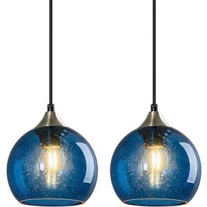 Blue Glass Pendant Lights Kitchen Island Lighting Globe Pendant Light Fixtures Modern Lighting for Kitchen Island Bedroom Living Dining Room (5.9in, 2-Pack)