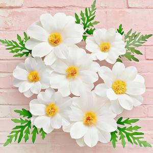 12PCS Crepe Paper Daisy Flower Decor Large White Paper Daisy Flowers for Backdrop Party Paper Tissue Pom Poms for Home Decor, Wedding Backdrops, Baby Shower, Birthday Party, Classroom Decoration