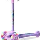 3 Wheel Scooter for Kids, Smooth Light Up LED Front Wheels, Wide Anti Slip Deck, Rear Foot Brake, Easy Lean to Steer Maneuvering, Indoor & Outdoor Ride On Toys for Ages 2 Up, (Mermaid Theme)