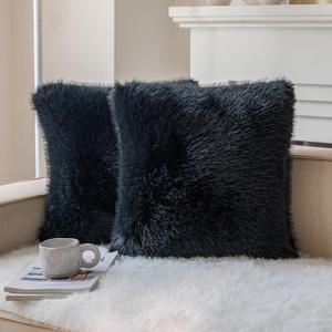 Neelvin Black Faux Fur Cozy Fluffy Double-Sided Decorative Throw Pillow Covers 18x18 inch Set of 2,Velvet Pillowcase Cushion Case for Sofa Couch