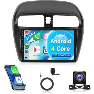 2G+64G Car Radio for Mitsubishi Mirage 2012-2016, Rimoody Car Stereo with Android 13 Wireless CarPlay Android Auto Mirror Link GPS WiFi 9 Inch Touch Screen Bluetooth FM/ RDS SWC Camera