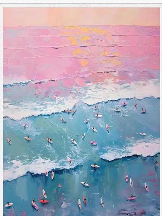2Pcs Pink Blue Beachy Wall Art Summer Coastal Surf Posters Prints Preppy Beach Aesthetic Wall Decor Picture Girly Dorm Apartment Decoration Unframed 12x16in