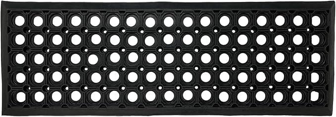 Ottomanson Indoor/Outdoor Hose-Wash Holes Design Non-Slip Rubber 10" x 30" Modern Stair Treads for Stairs, Garage, Patio, 5 Pack, Black Holes