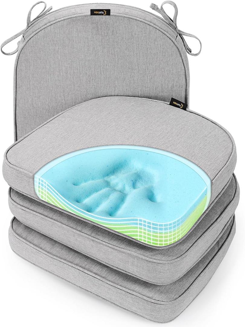 SUNROX Gel Memory Foam Chair Cushions, FadeShield Water-, Stain-Resistant Durable Reversible Seat Cushion Pads with Ties for Indoor/Outdoor Kitchen Dining Office, 17"x16", Set of 4, Heather Grey SUNROX Gel Memory Foam Chair Cushions, FadeShield Water-, Stain-Resistant Durable Reversible Seat Cushion Pads with Ties for Indoor/Outdoor Kitchen Dining Office, 17"x16", Set of 4, Heather Grey