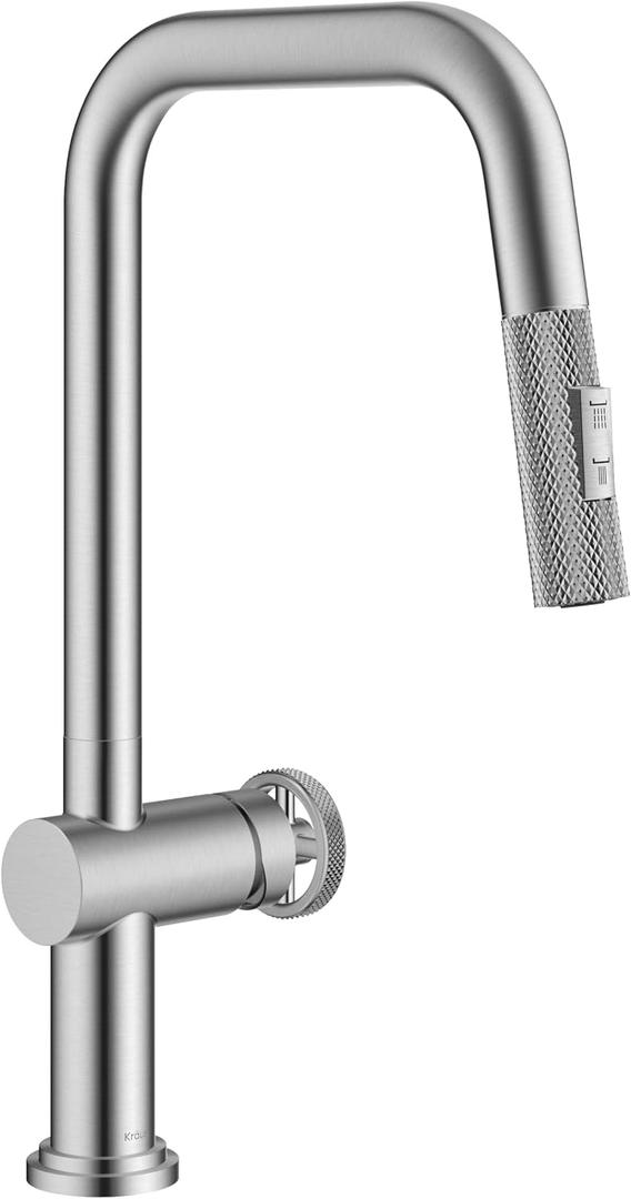 KRAUS Urbix Industrial Pull-Down Single Handle Kitchen Faucet in Spot-Free Stainless Steel, KPF-3126SFS