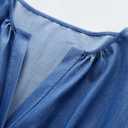 Women's Plus Size Denim Dress Short Sleeve V Neck Short Dress Ruffle Hem Boho Casual Jean Dresses (Blue, XL)