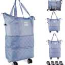 Expandable Rolling Duffle Bag - Large Carry-On With Spinner Wheels, Foldable Weekend Travel Bag, 28-58L CapacityA-Blue