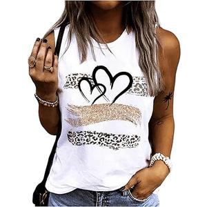 SOLY HUX Tank Top for Women Leopard Heart Print Round Neck Sleeveless Summer Tops S
