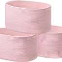 UBBCARE 3-Pack Woven Rope Shelf Baskets - 15x10x9in Decorative Storage Basket for Toys, Kids Playroom, Closet Organization & Cube Storage Organizer | Gift Basket Empty, Pink