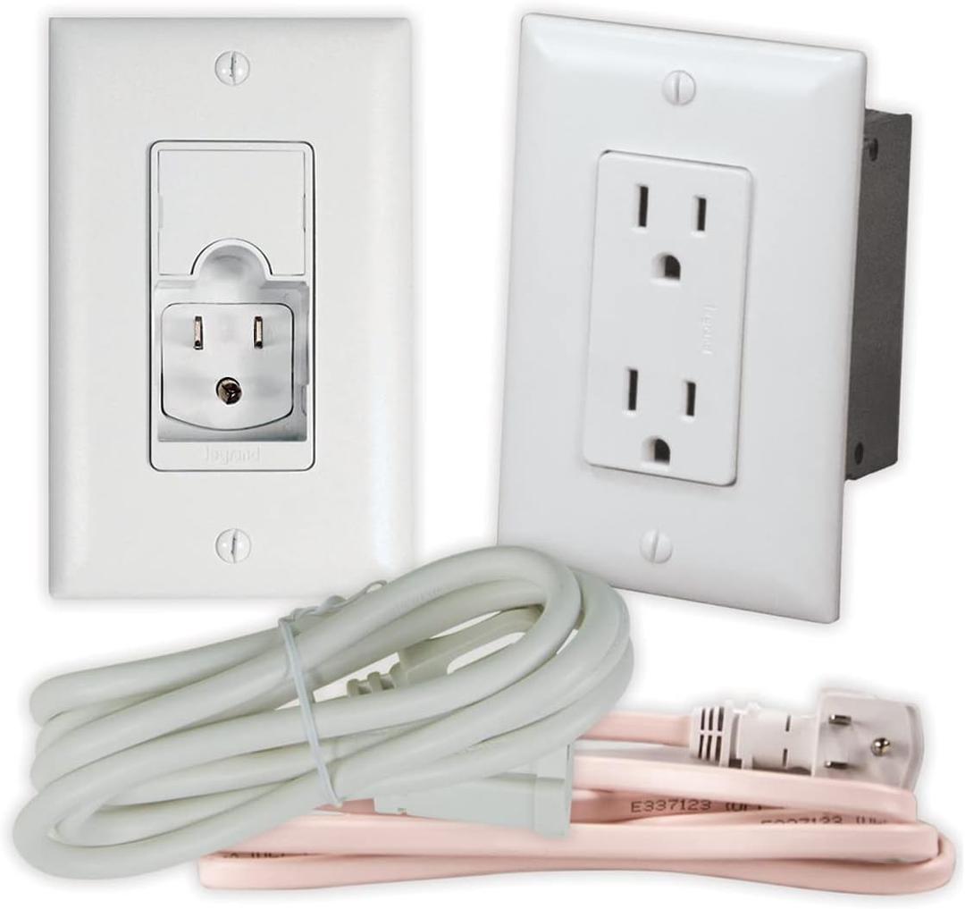 On-Q CPT7526-WH-R6 Pre Tamper Resistant Outlet Power Kit for Media Boxes and Structured Wiring Enclosures, 6ft, White
