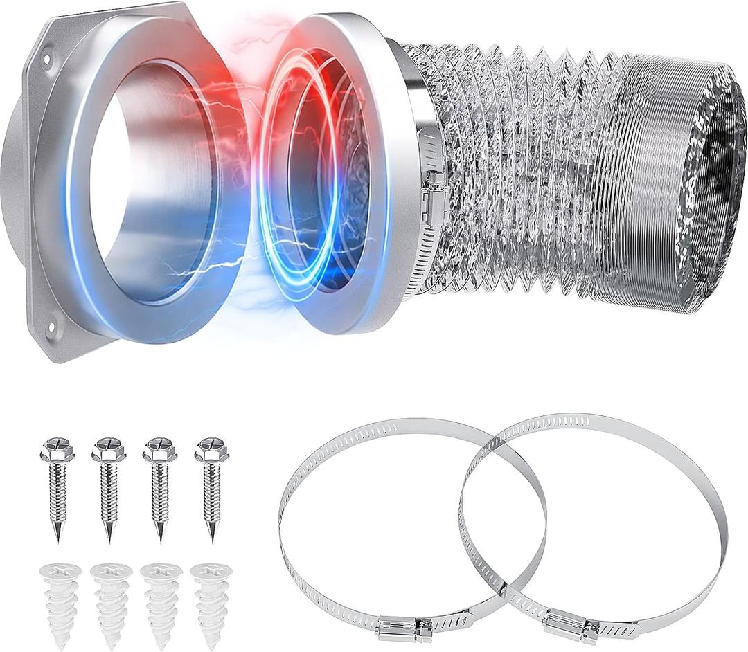 Magnetic Dryer Vent Connector, DV180 Airtight Seal Dryer Vent Kit, Quick Connection, Strong Magnet, Self-Alignment Design, Magnetic Dryer Vent Connector Kit Including A 2.6ft 4" Duct and Two Clamps