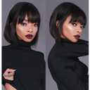 Black Bob Wig With Bangs 12 Inch Short Bob wig for Women Short Bob Wigs Synthetic Fiber Bob Wigs and Halloween Cosplay Wig for Daily Life Colorful Wigs With One Cap (Nature Black)
