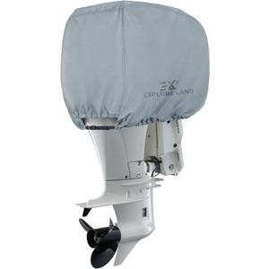 Explore Land Outboard Motor Cover - Waterproof 600D Heavy Duty Boat Engine Hood Covers - Fit for Motor 115-225 HP, Grey