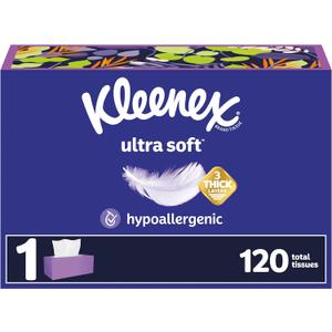 Kleenex Ultra Soft Facial Tissues, 1 Flat Box, 120 Tissues per Box, 3-Ply, Packaging May Vary (White)