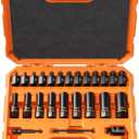 Crosstar 25PCS Bolt Extractor Kit, 3/8" Drive Screw & Nut Remover Set, Deep Socket for Stripped, Rusted, Broken Bolts, Includes Adapter, Extension Bar, Knockout Pin