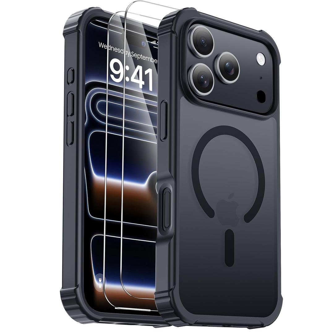 for iPhone 17 Pro Max Case [Compatible with MagSafe] [2X Screen Protectors] [Military Grade Drop Tested] Heavy Duty Magnetic Phone Case for iPhone 17 Pro Max 6.9", Black