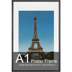 A1 Picture Frame (23.4 x 33.1 Inches), Solid Wood Black Wood Poster Frame-Horizontal and Vertical Wall Hanging for Home, Exhibition, Caffe (Black)