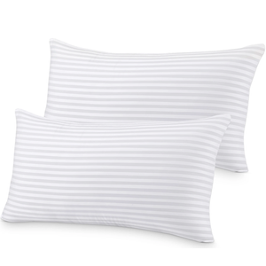 Utopia Bedding Bed Pillow with White Stripes - Set of 2 - Ultra Cozy & Relaxing For Adults, (Queen, 28"L x 20" W)