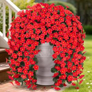 HyeFlora Artificial Fake Hanging Plants Flowers for Outdoor Outside Spring Decoration, 2 PCS Faux Silk Daisy Red Orchid Vines UV Resistant Realistic for Home Indoor Porch Patio Balcony