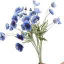 Set of 6 Poppies Flowers Artificial Silk Flowers with Long Stems Faux Wildflowers Bouquet for Vases Oil Pastel Style for Wedding Party Indoor Home Office Decor (Blue)