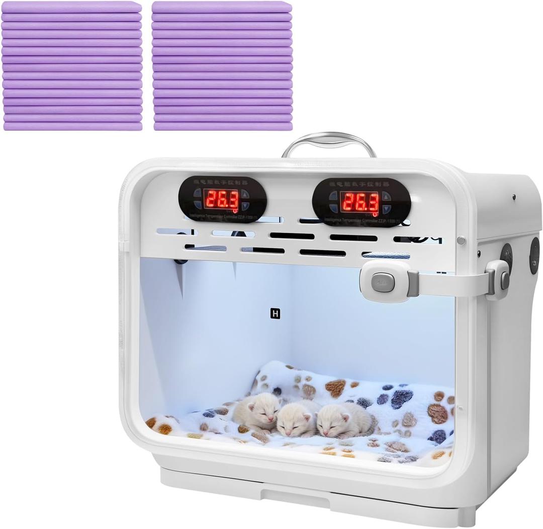 Intelligent Constant Temperature Puppy Incubator - Portable Pet Brooder for Puppies, Kittens, Birds & Small Mammals, Quiet Air-Warming Kitten Incubator with Dual Thermostat Control
