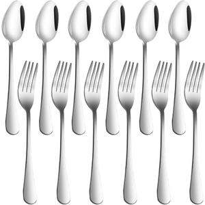 Set of 12, Stainless Steel Dinner Forks and Spoons, findTop Heavy-duty Forks (8 Inch) and Spoons (7 Inch) Cutlery Set (Silver)