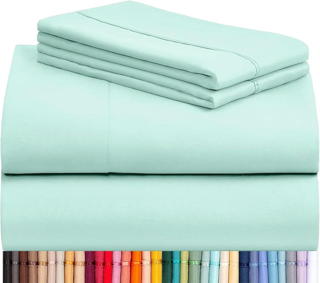 LuxClub 4 PC Sheet Set Bed Sheets Deep Pockets 16" Eco Friendly Wrinkle Free Cooling Machine Washable Hotel Bedding Silky Soft - Aquamarine Queen