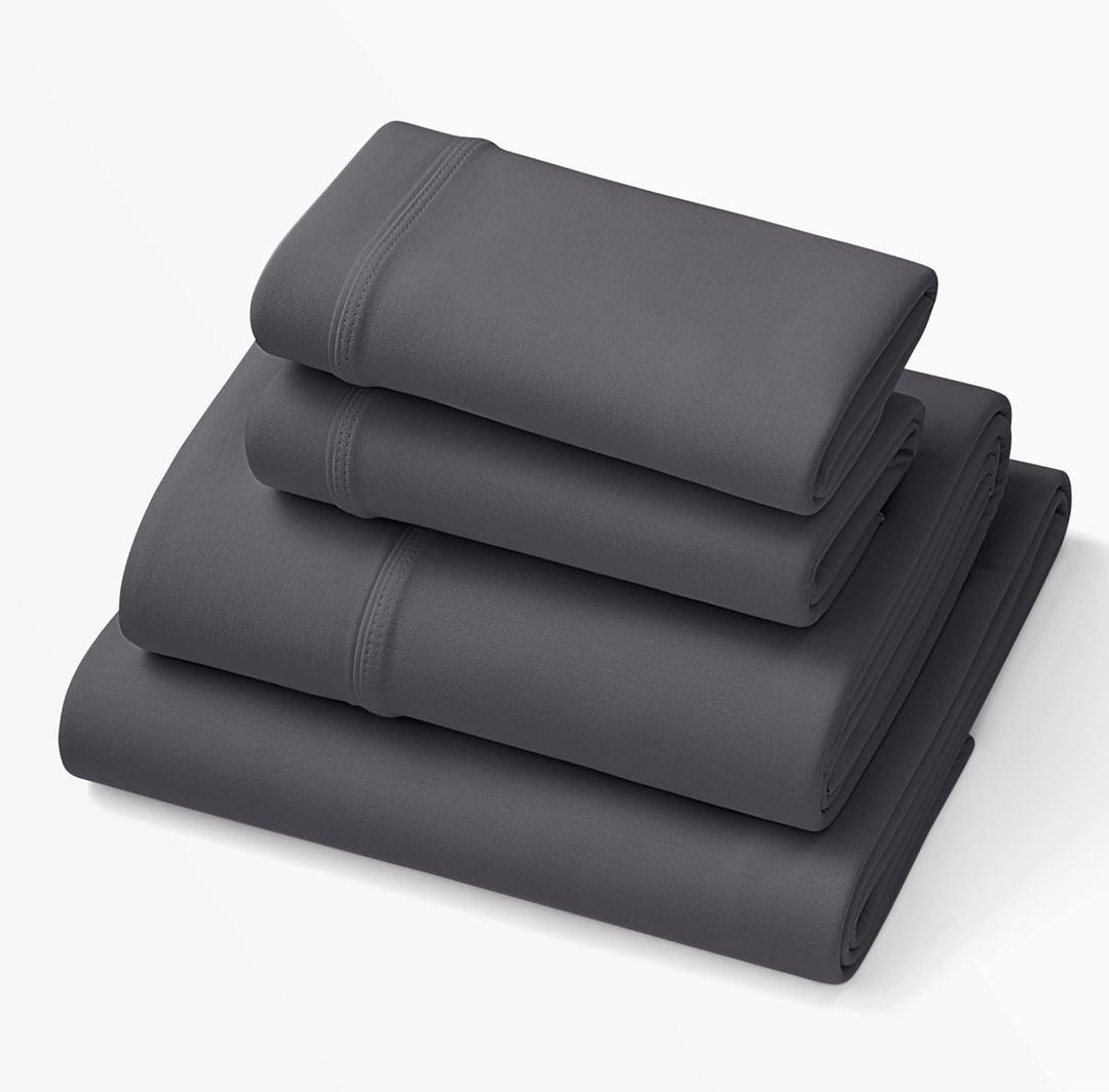 Purple SoftStretch Sheets, Full Size, Rayon Blend, Moisture-Wicking, Stormy Grey, Fits Other Mattresses, Stretch for Adaptive Support