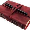 Red Notebook Journal - Nice Genuine Leather Journaling for writers A5 Size Diary 6.2x8.5 Inch,Notepad For Women,Man,Vintage,Gifts,Work,Traveler,Personal,Wine Red