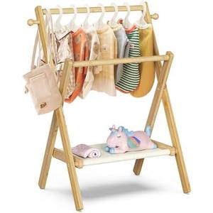 Amazon.com: BAMBOOHOMIE Baby Clothing Rack for Baby Shower Pets Dolls, Baby Clothes Rack with Storage Shelf & Double Rods, Toddler Clothes Rack, Mini Closet Baby Shower Rack (Natural) : Home & Kitchen