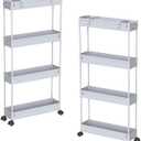 SPACELEAD 2-piece Set Slim Storage Cart 3 Tier, Bathroom Organizer Rolling Utility, Mobile Shelving Unit Slide Out for Office, Kitchen, Laundry Room & Narrow Places