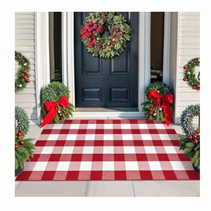 KILOCOCO Buffalo Plaid Rug 3'x5' Red and White Outdoor Rugs for Halloween Door Mat Washable Layered Checkered Rug Front Door Mat for Porch/ Farmhouse/ Entryway/ Patio Christmas Rug Entryway Rugs Indoor