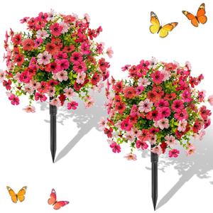 2 Pack Artificial Flowers for Outdoor, Fake Bushes and Shrubs 21''